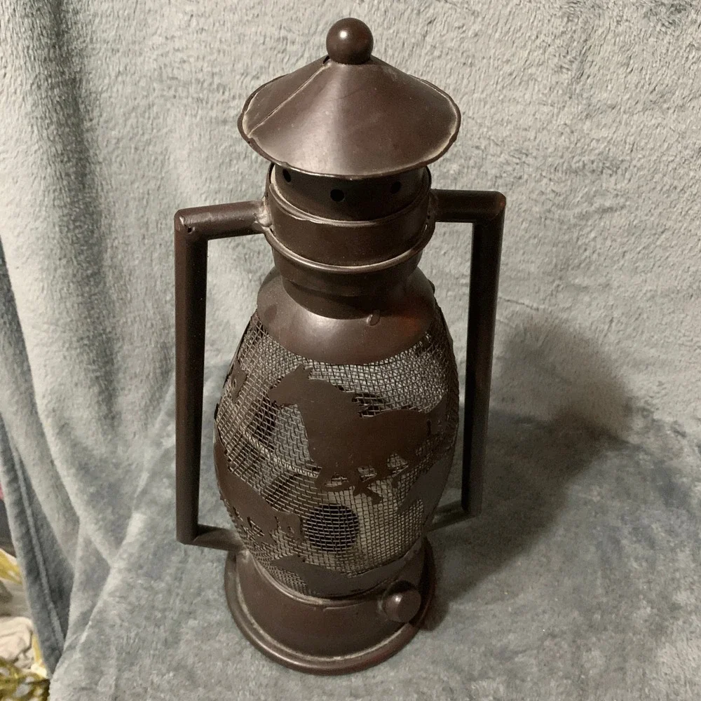 Rustic Brown Metal Horse Silhouette Mesh Hurricane Lantern Western Decor Flaw
